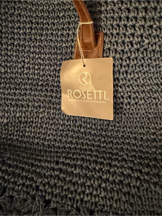 Rosetti Handbags - Rosetti Knit Tote with Brown Leather Handles - navy blue